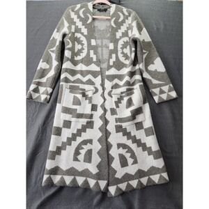 Vertigo Aztec Geometric Fuzzy Soft‎ Long Duster Cardigan Coat Small MSRP $328